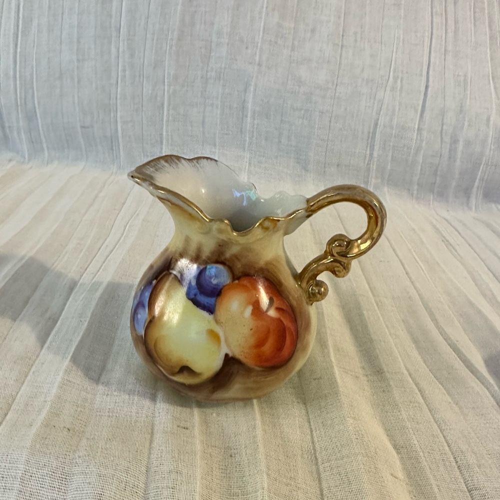 Vintage Enesco Pear Apple Grapes Miniature Pitcher With Gold Trim 3"